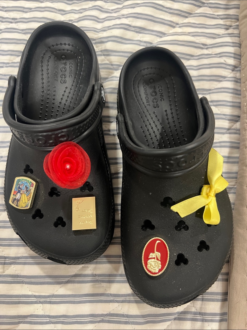 CROCS Black Kids Clogs with Colorful Charms and Yellow Bow